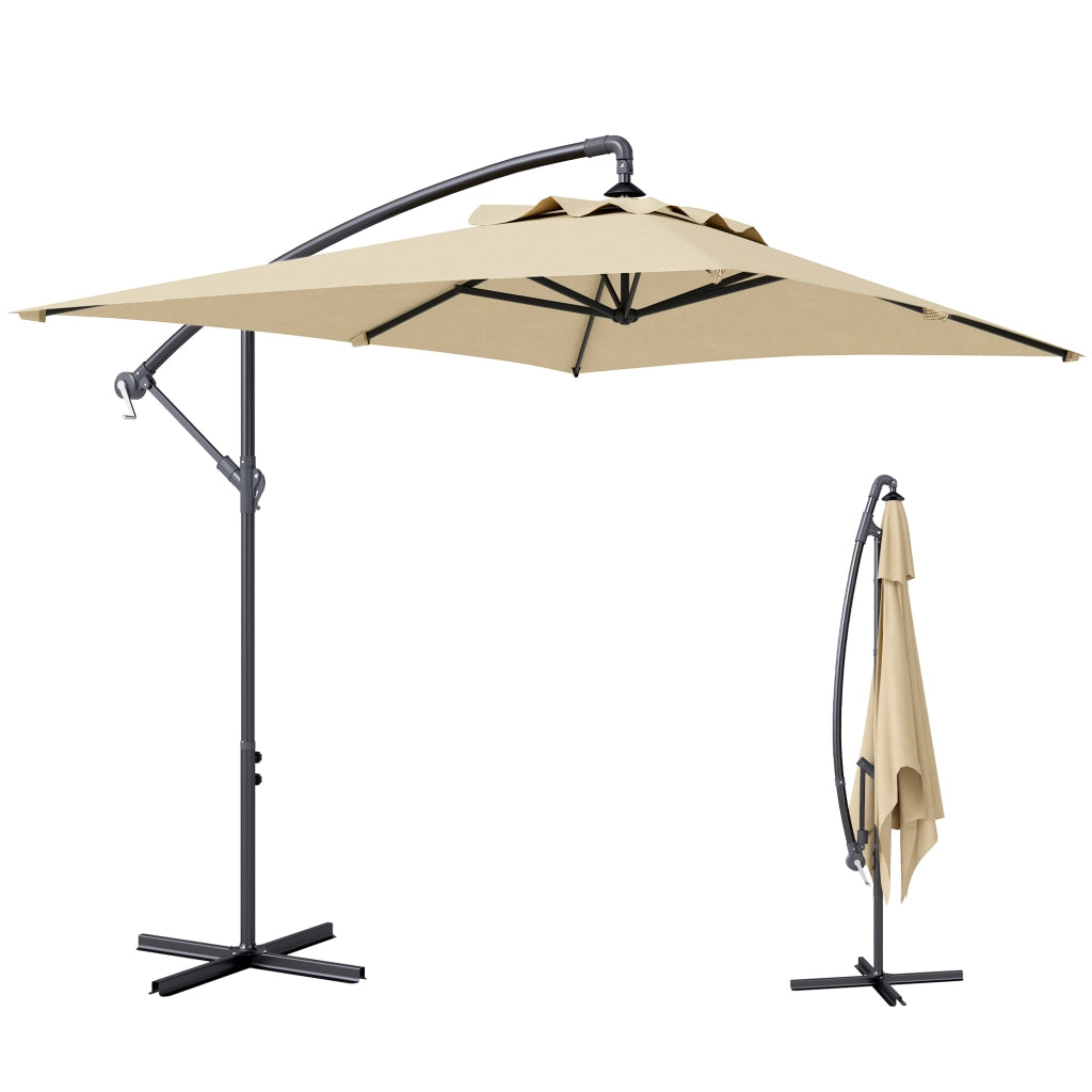 Ombrellone da Giardino Decentrato con Base a Croce e Apertura a Manovella, 294x193cm, Beige