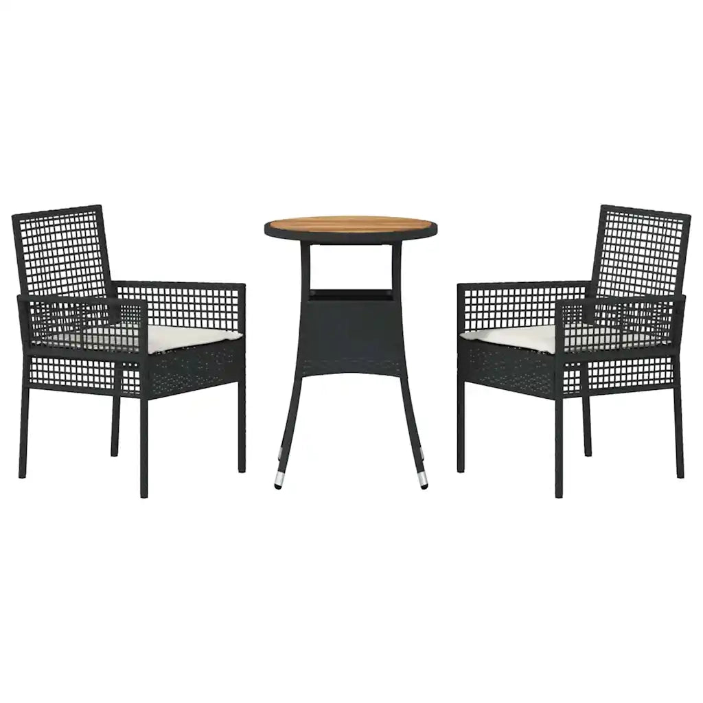 Set da Pranzo per Giardino 3 pz | Set Salotto da Giardino Nero polyrattan