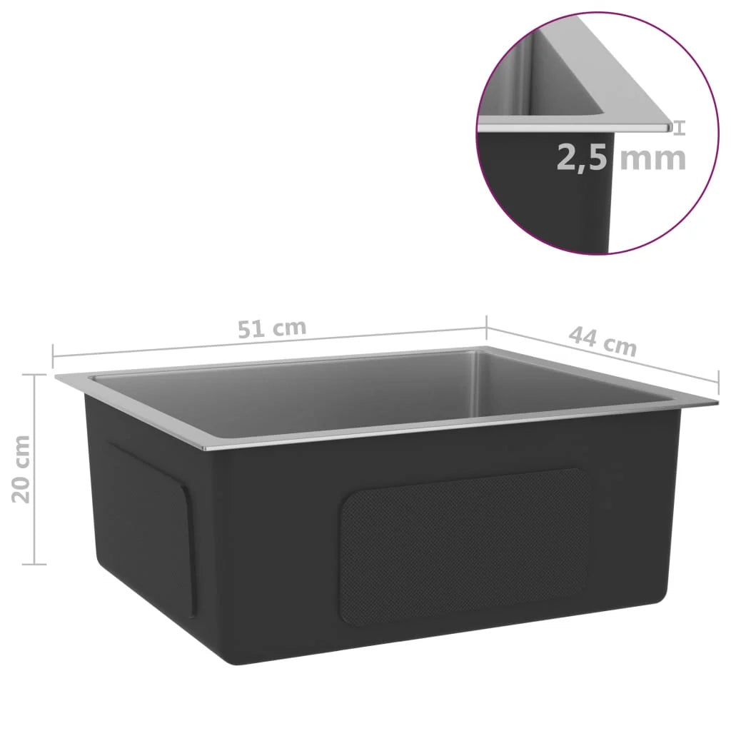 Lavello da cucina fatto a mano 51 x 44 cm acciaio inox argento 02_0002453
