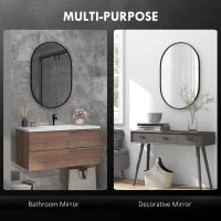 Specchio Bagno Ovale da Parete con Cornice in Alluminio, Verticale o Orizzontale, 60x90cm, Nero