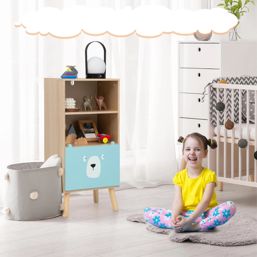 Scaffale per bambini in legno a 3 livelli con cassetto-Mobile portagiochi per cameretta e stanza dei giochi Marrone