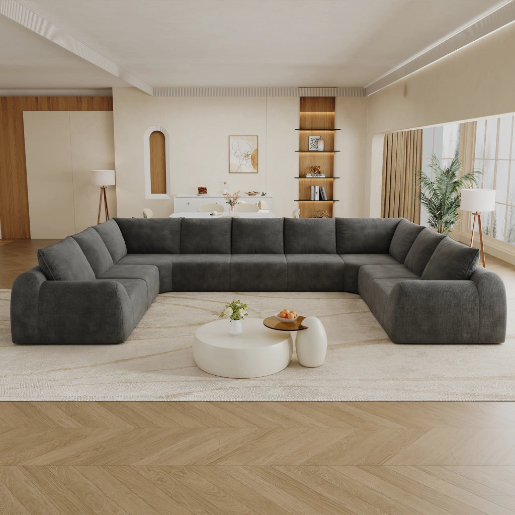 Divano modulare a U - in schiuma elastica e tessuto chenille - grigio scuro - 411 cm