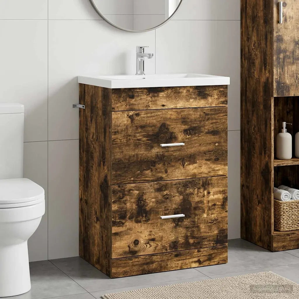 Mobiletto da Bagno Sotto Lavabo Rovere Fumo 56 x 37,5 x 81 cm 890708