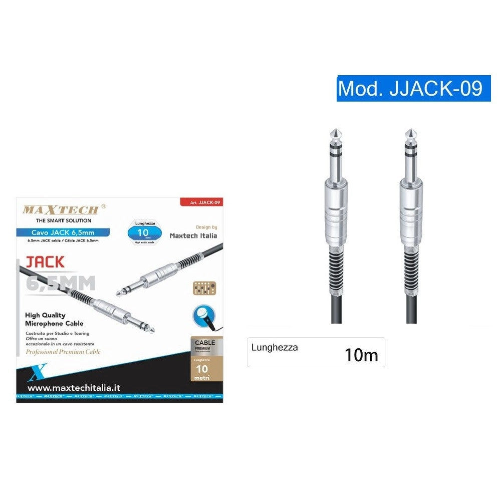 Trade Shop - Cavo Collegamento 2 Jack Da 6.5mm 10 Mt Cavetto Microfono Audio Stereo Jjack-09 -