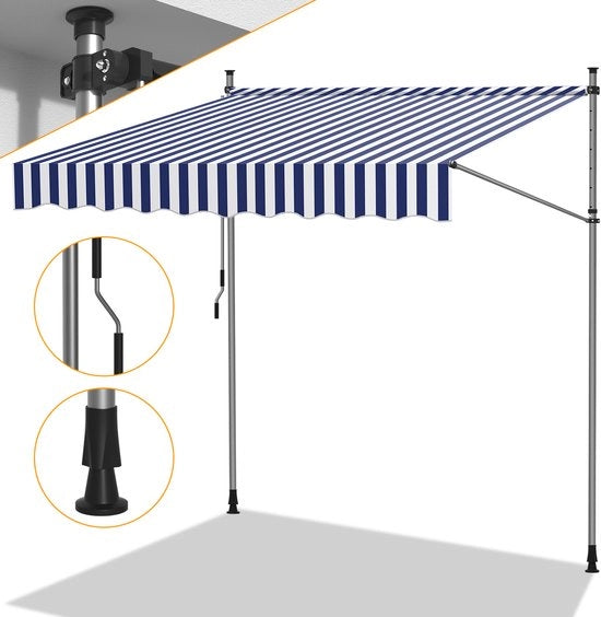 Ombrelloni senza perforazione per terrazza e balcone - Parasole per balcone regolabile a manovella 400cm Blu Bianco