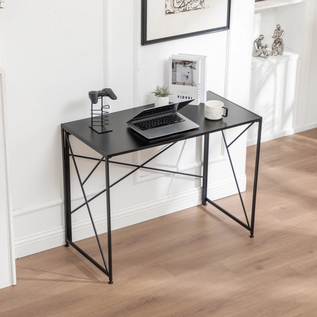Scrivania pieghevole 99x50x75 cm in MDF nero， salvaspazio