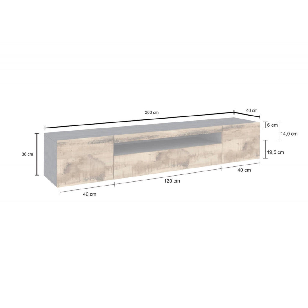 Artropodi, Mobile Porta tv 2 Ripiani Made in Italy, 200x40x37h cm Marrone Acero