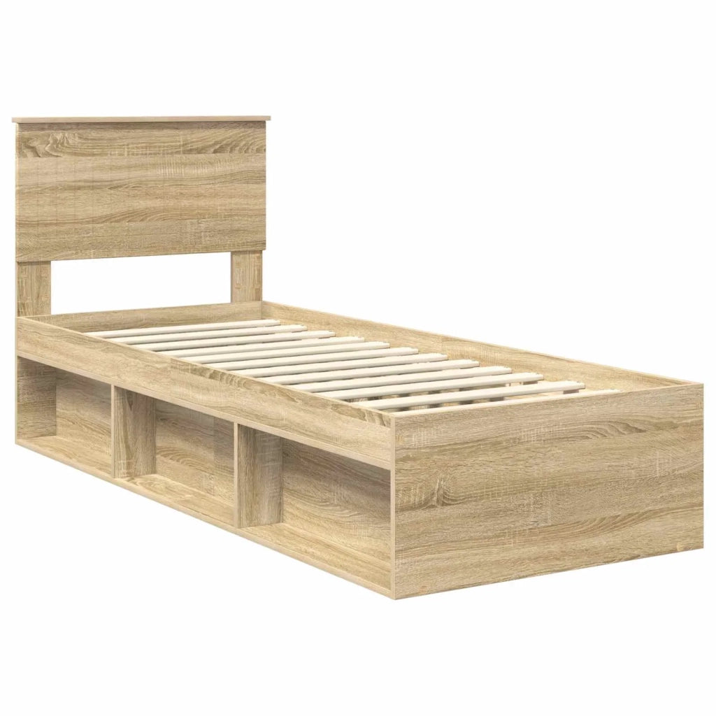 Letto singolo | Letto per adulti | Struttura del letto Rovere Sonoma 75 x 190 cm Pino massello