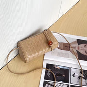 Borsa da donna in vera pelle, borsa a cuscino, borsa per cellulare intrecciata, marrone