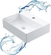 Wastafello reclinato in ceramica - bianco - con rubinetto - 46 x 36 x 12 cm - per mobili bagno e sanitari