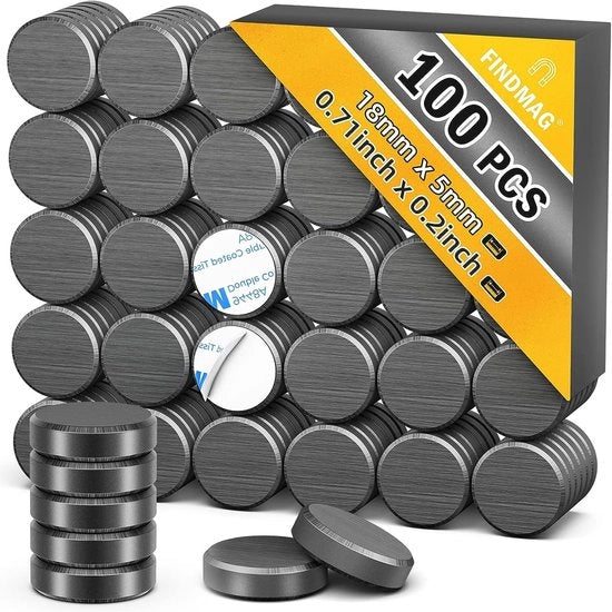Pacchetto di 100 forti magneti, magneti per frigorifero, magneti forti per attività di fai da te, piccoli magneti, magneti con retro adesivo, magneti ceramici, magneti per lavagne magnetiche, attrezzatura per fai da te, 18 mm x 5 mm.