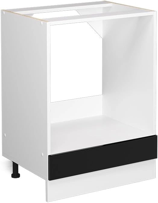 Base universale R-Line, Nero lucido, 60 cm con grande nicchia, senza piano di lavoro, per la conservazione di attrezzi per la pulizia e utensili domestici