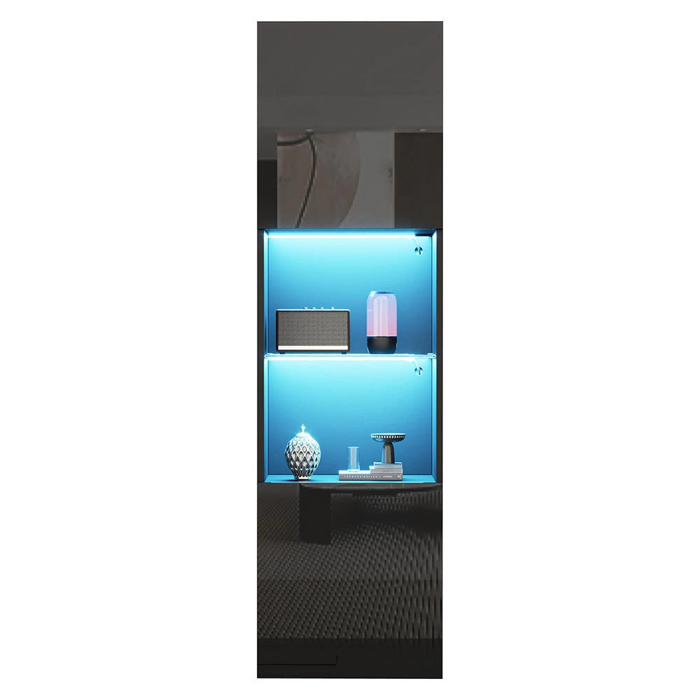 Armadio vetrina nero brillante - Xylo - 45*35*160 cm - Illuminazione LED, ripiano in vetro