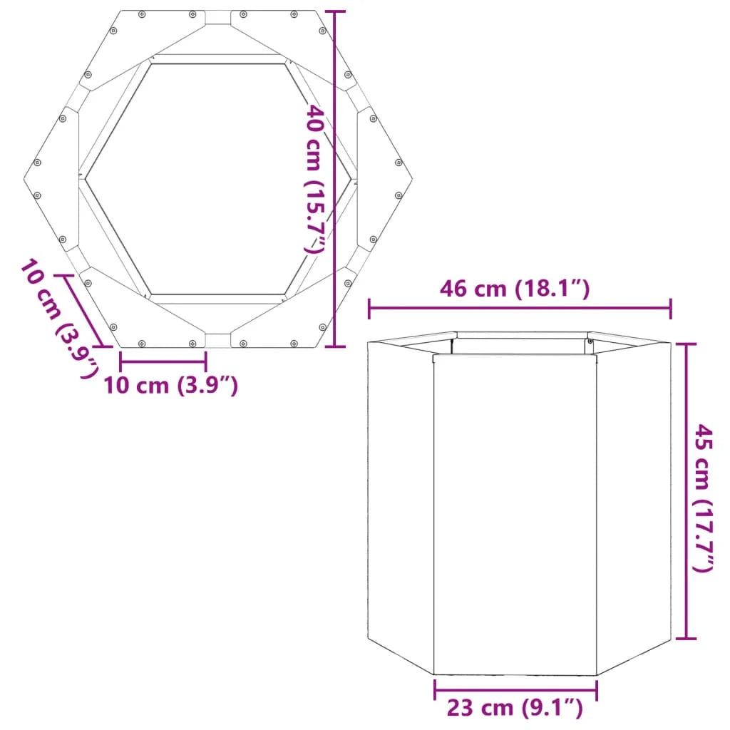 Fioriera/aiuola esagonale per piante fiori terrazza giardino 46 ​​x 40 x 45 cm acciaio antracite 02_0038642
