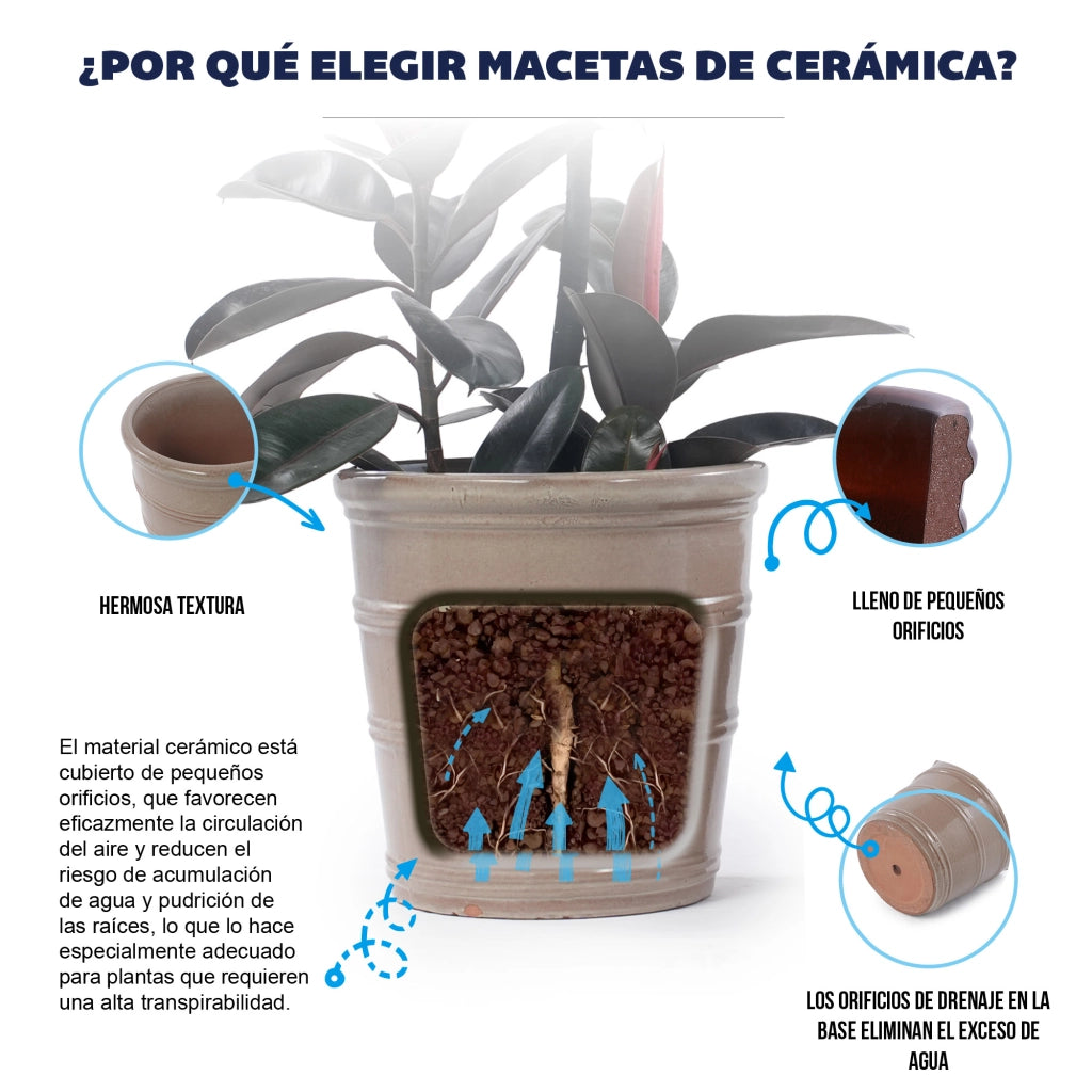 VASO IN CERAMICA 40,5 cm Taupe lucido per piante da interno e giardino