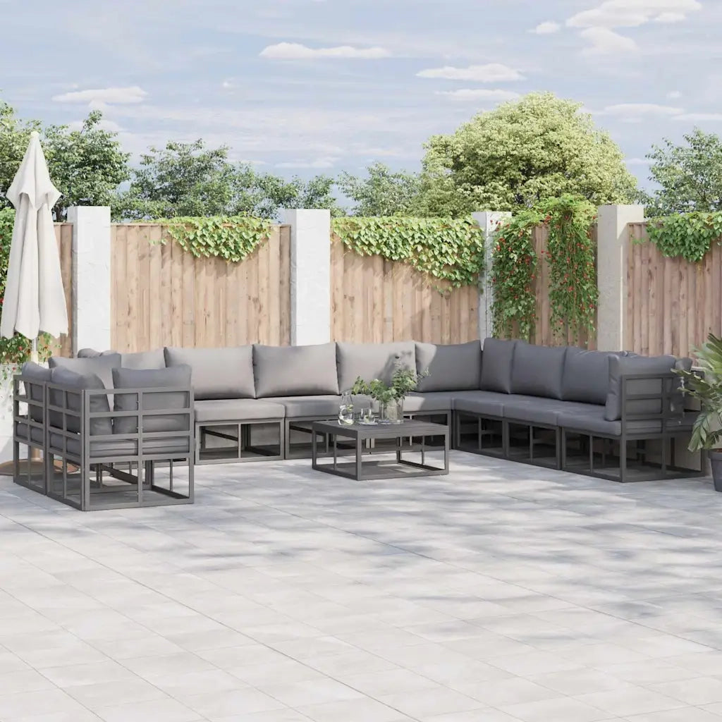 Set Divano da Giardino con cuscino 11 pcs Nero Alluminio