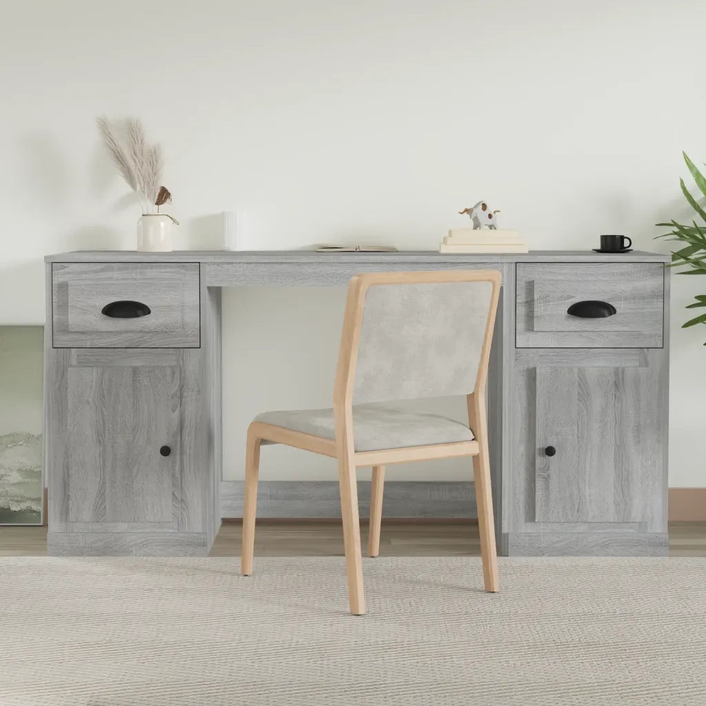 Scrivania | Tavolo da Ufficio con Armadietto Grigio Sonoma in Legno Multistrato