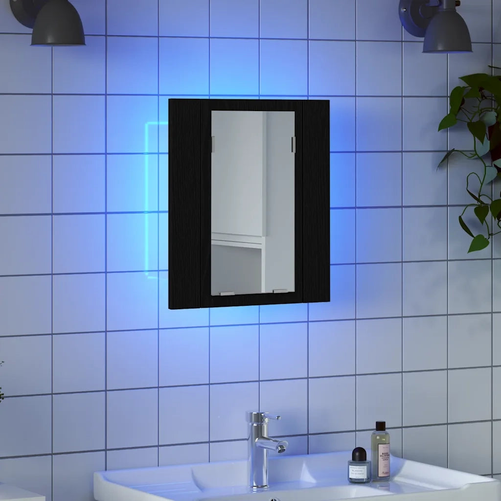 Mobiletto con specchio a LED per bagno Rovere Nero 40x12x45 cm in Legno Multistrato 862549