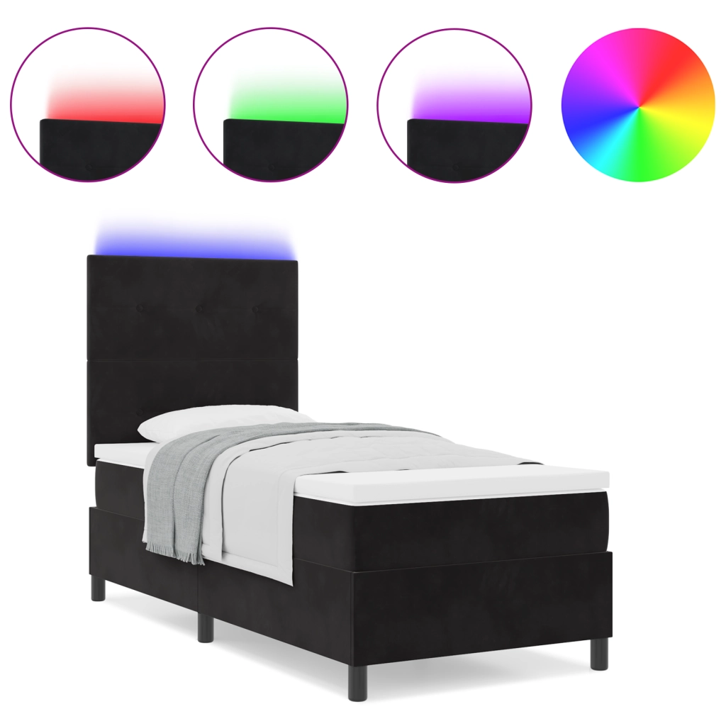 Letto Box Spring con Materasso e LED Nero 80x200 cm Velluto