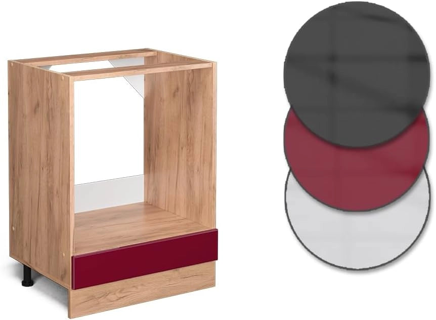 Mobile per forno da incasso R-Line, Rosso lucido, 60 cm senza piano di lavoro, per la libera combinazione all'interno di sistemi cucina modulari