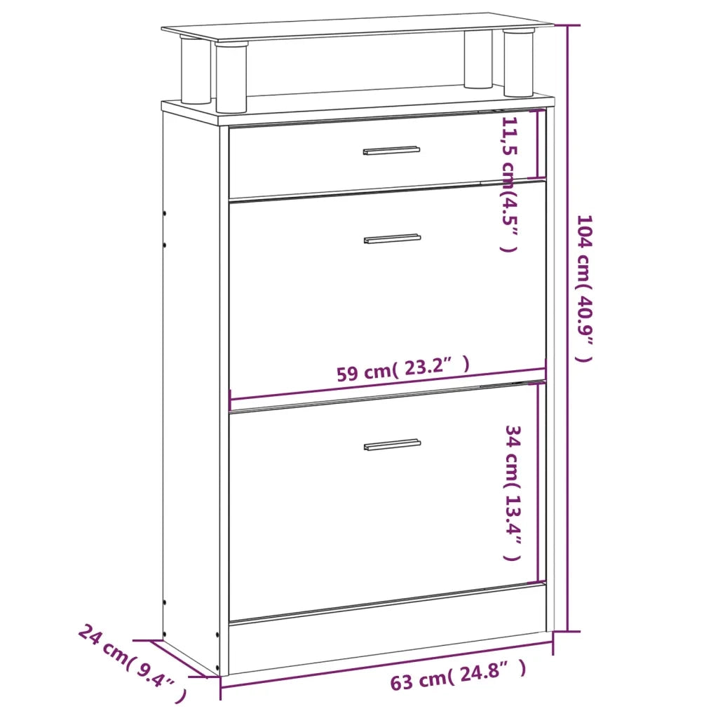 Scarpiera-Scaffale per scarpe Bianco Lucido 63x24x104 cm in Legno Multistrato