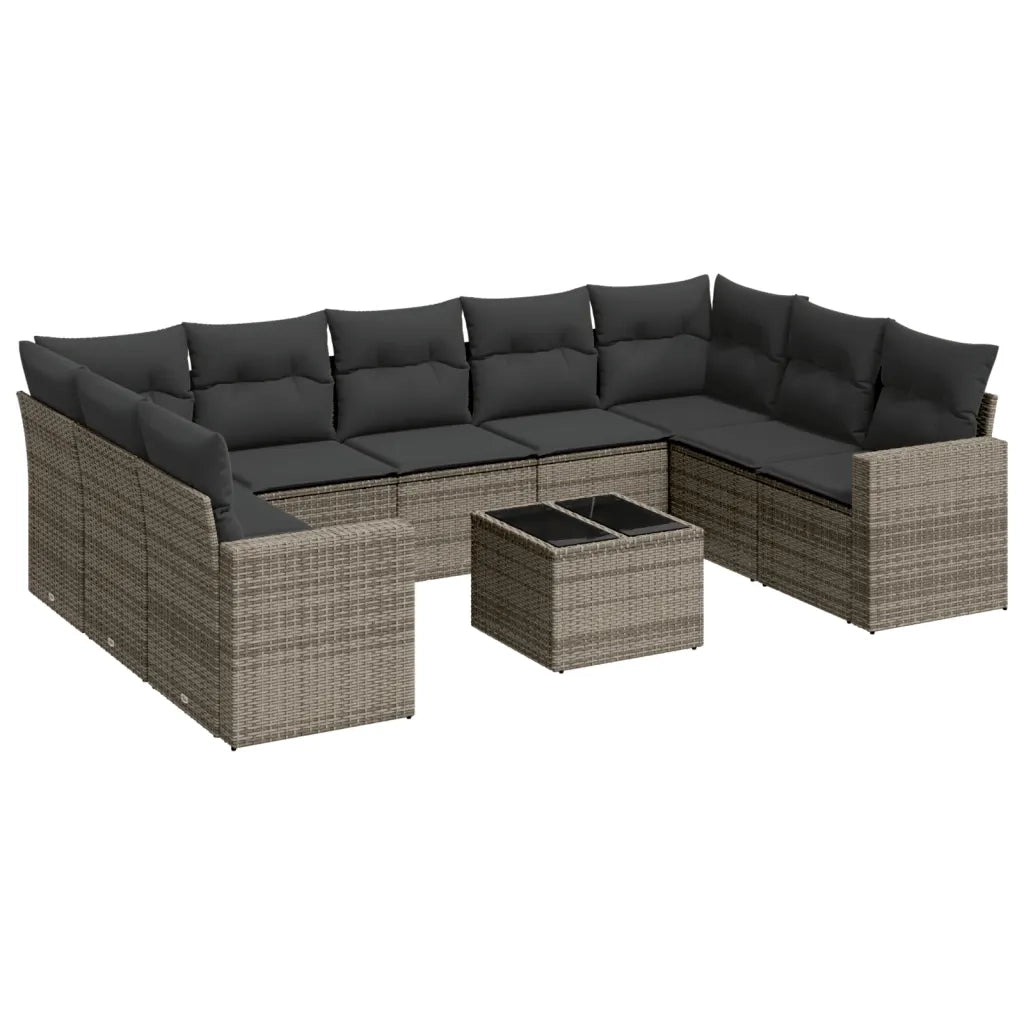 Set Divano da Giardino 10 pz con Cuscini Grigio in Polyrattan 3219400