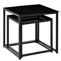 Set 2 Tavolini da Salotto Quadrati  Moderni, in Acciaio e Vetro Temperato, Nero