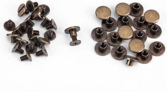 Piatto di Copertura per Cinturino - 20 Set - Viti a Goccia in Bronzo - Accessori per Lavori di Pelle - Cinturino Decorativo - 5 Mm.