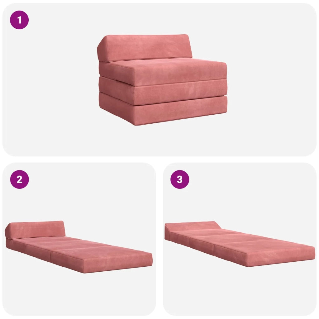 Divano Letto Pieghevole Rosa 200 x 70 x 10 cm Velluto 900027