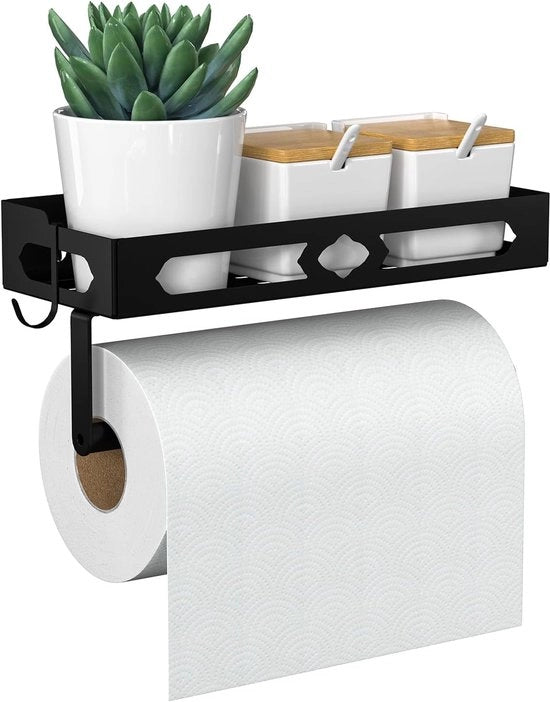 Kruidenrek con supporto da cucina - fissaggio al muro - organizzatore di spezie - 1 pezzo - nero - con ganci