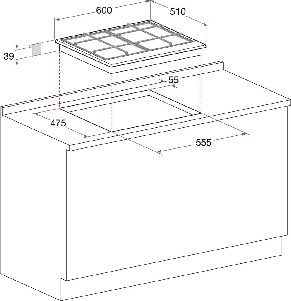 Piano Cottura A Gas Hotpoint Ariston PCN 640 T (AN) R /HA 4 Fuochi (L59xP51) F154763 Nero