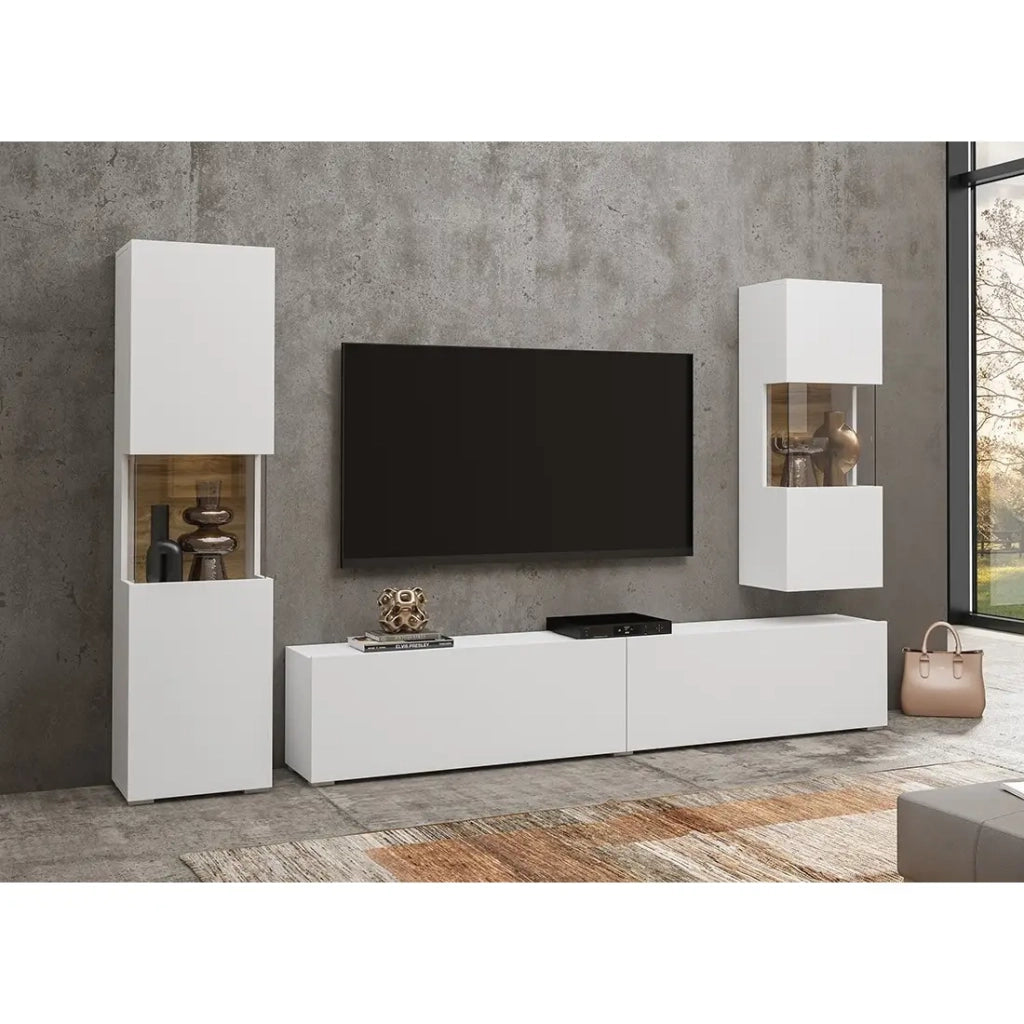 Set di 3 mobili da salotto collezione EVA. Colore bianco e rovere.