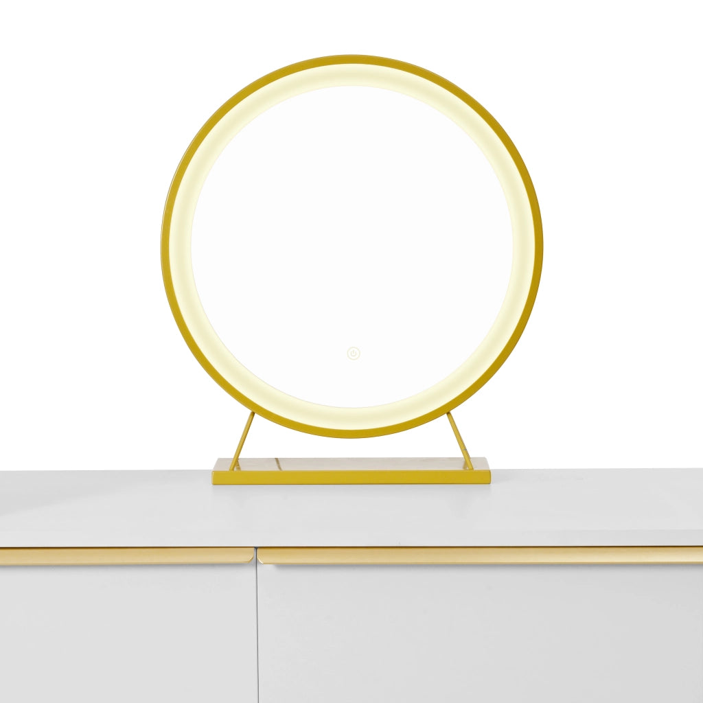 Toeletta con 6 cassetti; specchio LED e piano estraibile - per camera da letto - in truciolato - 100×41.5×102 cm - bianco