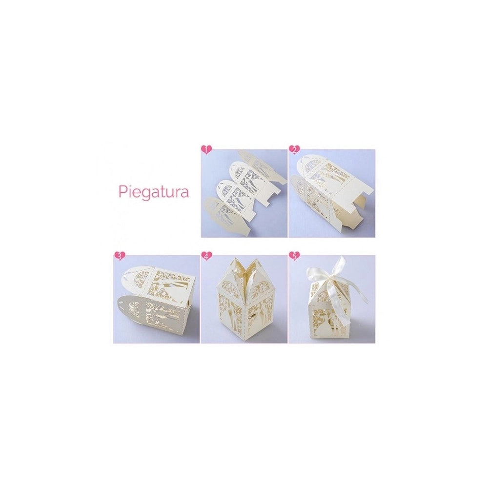 Trade Shop - 15 Bomboniera Scatolina Avorio Sposi Cubo Portaconfetti Segnaposto Matrimonio -