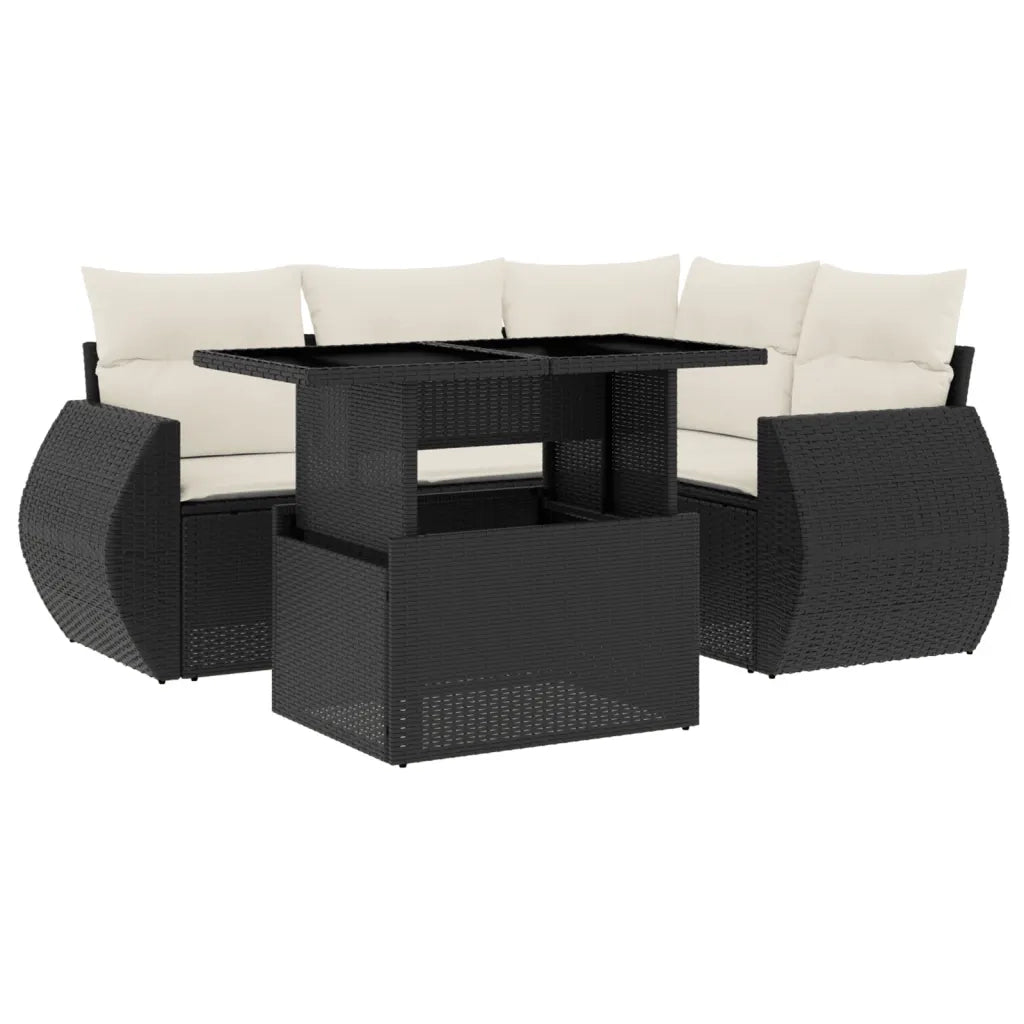 Set Divani da Giardino 5 pz con Cuscini in Polyrattan Nero 3268506