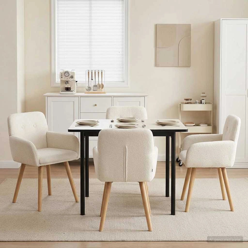 Sedie da pranzo 4 pz Bouclé Crema 59 x 56,5 x 85 cm 3428272