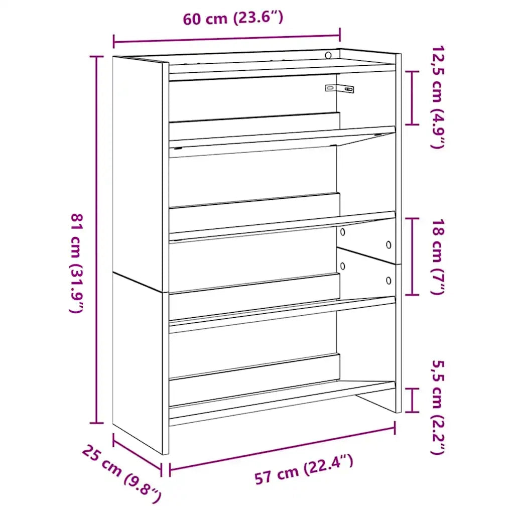Scarpiera Grigio Cemento 60x25x81 cm in Legno Multistrato 859881