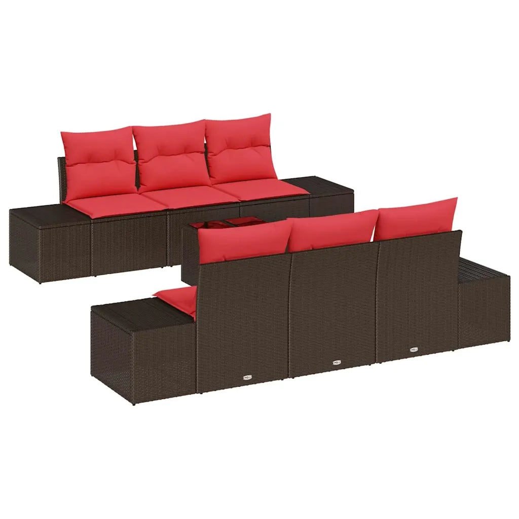 Set Divano da Giardino con cuscino 7 pcs Marrone polyrattan