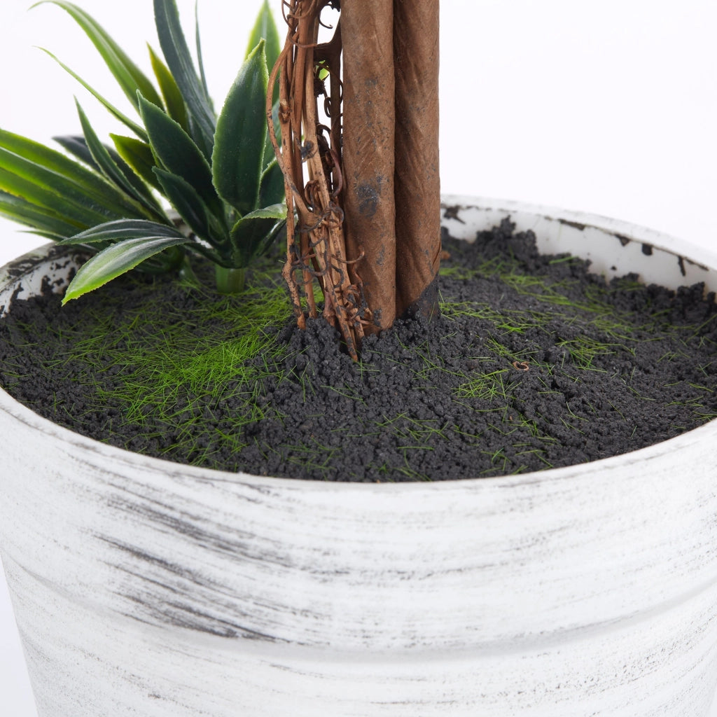 Set 2 Piante Artificiali Ø24x60 cm Verdi a Sfera con Fiori di Lavanda e Vaso con Muschio e Cemento