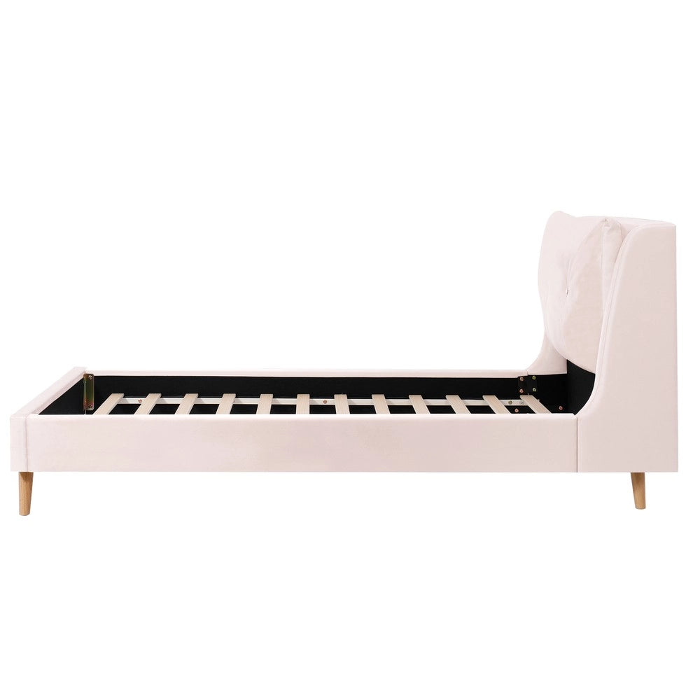 Letto Singolo Imbottito con Testiera in Velluto e Doghe ¨C MINIMAL ¨C Rosa 90x200