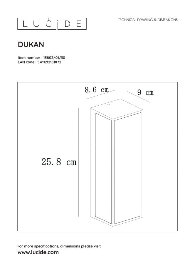 Applique esterna Lucide Dukan E27 40W IP65 nera vetro