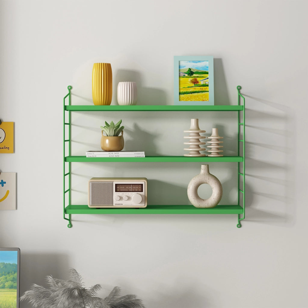 Scaffale da Parete Strängnäs a 3 Ripiani Regolabili 50 x 60 x 15 cm Acciaio Verde Mela [en.casa]