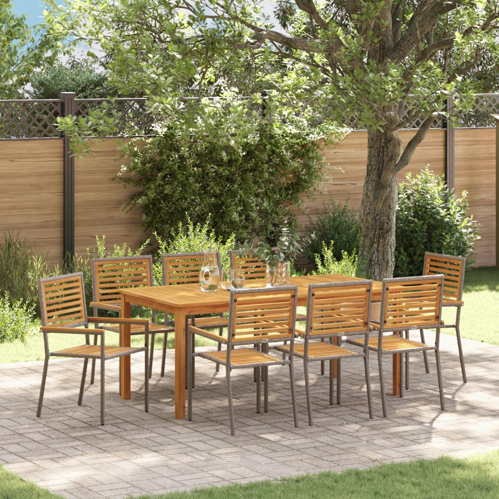 Set da pranzo da giardino  da 9 pezzi Grigio Polyrattan Acacia