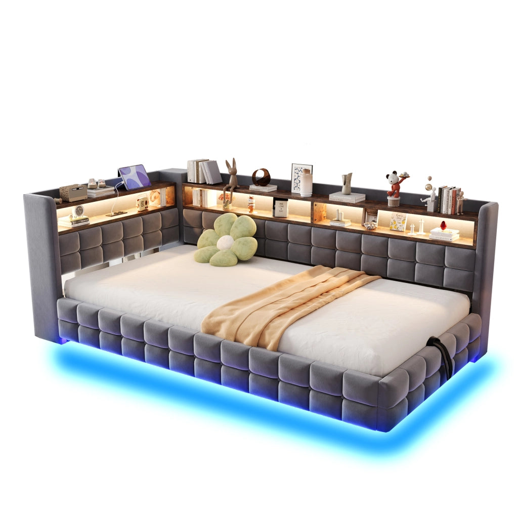 letto imbottito velluto grigio 105.5 x 217 cm