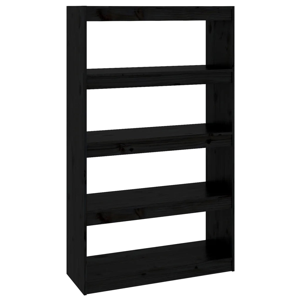 Libreria Divisorio-Scaffale per Libri-Mobile di Stoccaggio Nero 80x30x135,5cm in Legno Massello di Pino