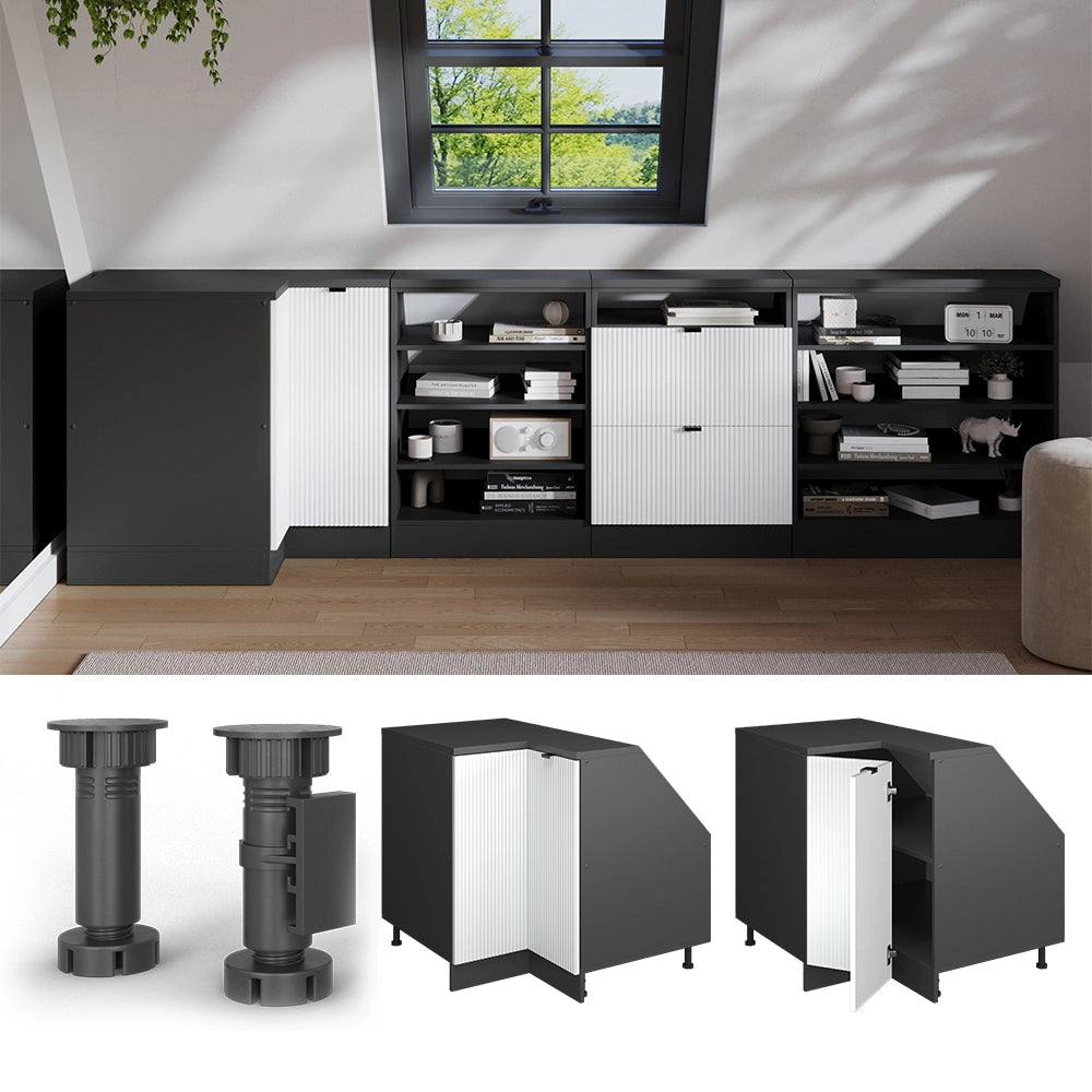 Mobile sottotetto Mobile angolare Rion Ondulazione bianca/Antracite 75.6 x 83.8 cm con 1 porta, carcassa dell’armadio profondità 60 cm Vicco