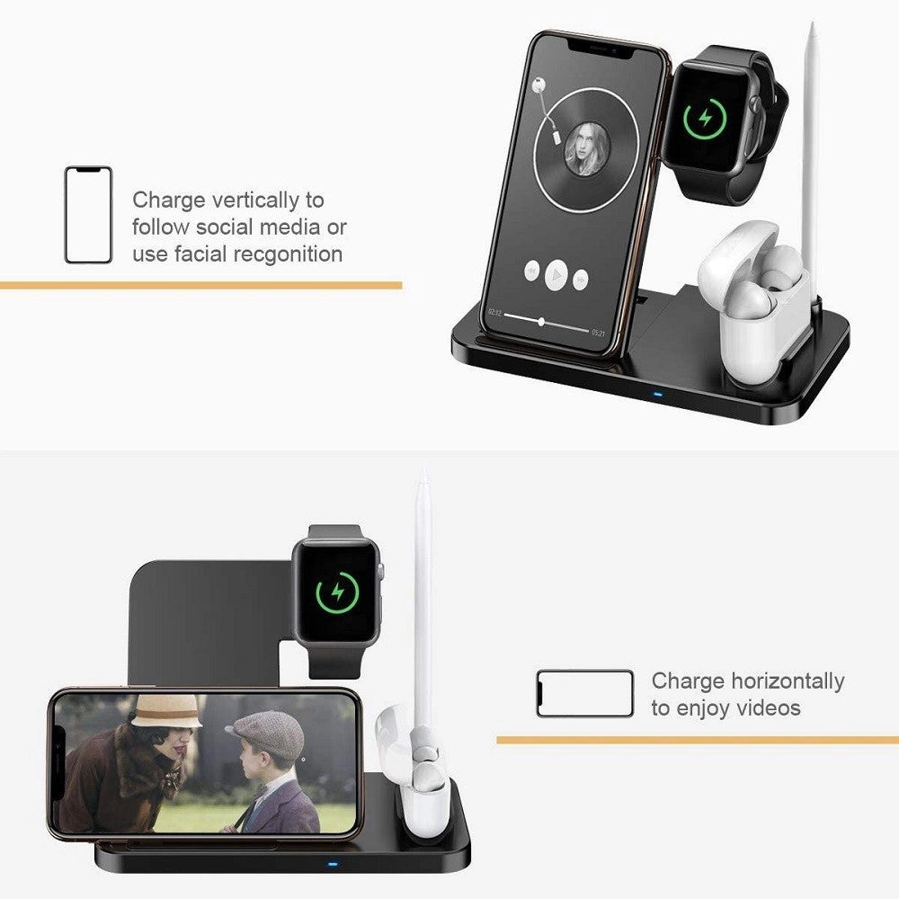 Trade Shop - Caricatore Wireless Caricabatterie Supporto Di Ricarica Docking 4 In 1 Q-cd60 -