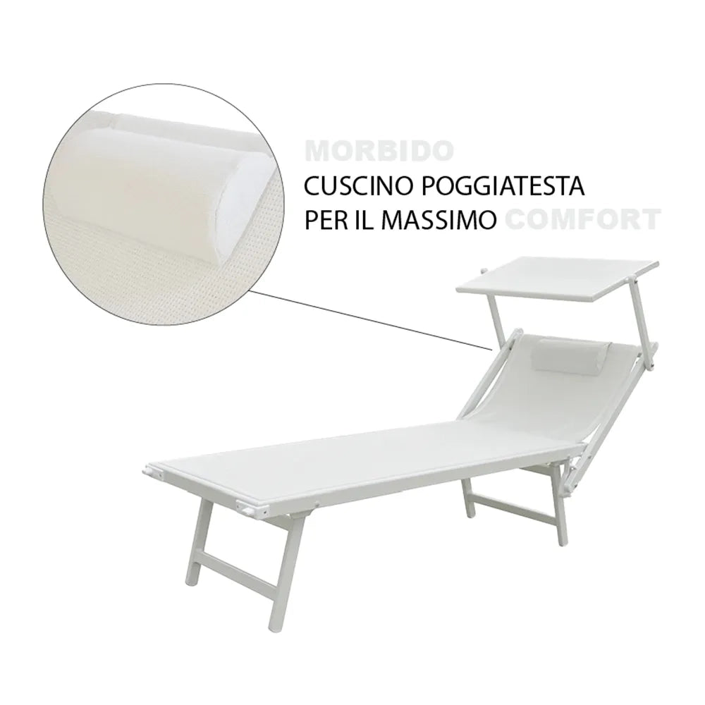 Tempo Style - Lettino Prendisole Bianco con Parasole e telaio bianco