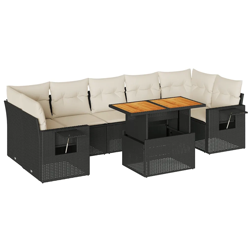 Set Divani da Giardino con Cuscini 8 pz Nero in Polyrattan