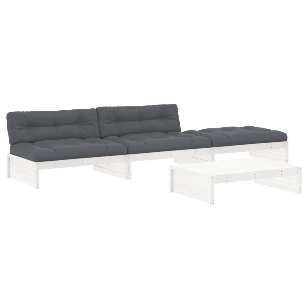 Set Divani da Giardino 4pz con Cuscini in Legno Massello Biancocod mxl 101392